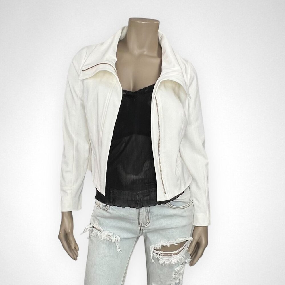 New York & Co White High‎ Neck Cropped Jacket 0